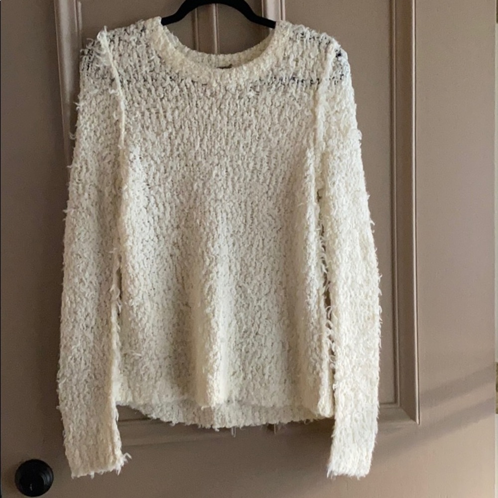 Free People Cream Textured Crew Neck Sweater